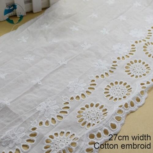 3yards 27cm white lace Cotton embroid lace sewing ribbon fabric guipure diy trims warp knitting DIY Garment Accessories#3661
