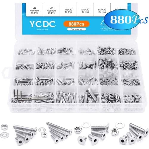 880Pcs Stainless Steel Hex Screw M2 M3 M4 M5 Assortmen Steel Socket Screw Kit Round Cap Head Hexagon Assortment Bolts Nuts Allen