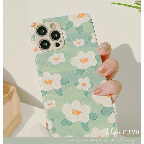 Art Oil Painting Daisy Flower Korea Phone Case For iPhone 12 11 Pro Max X Xs Max Xr 7 8 Puls SE 2020 Cases Soft Leather Cover