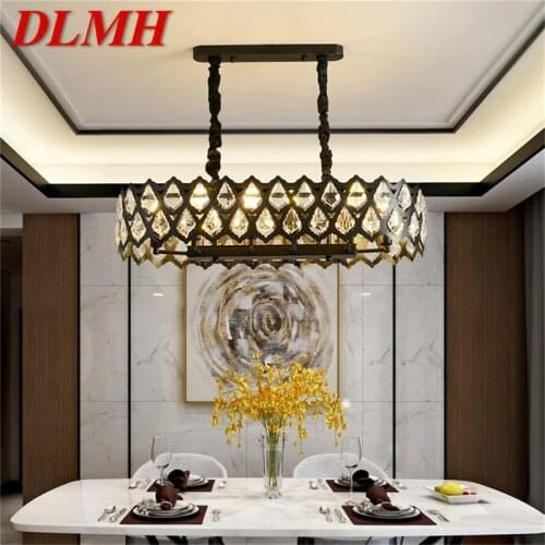 DLMH Black Chandelier Rectangle Fixtures Modern Creative Branch Crystal Pendant Lamp Light Home LED for Decoration