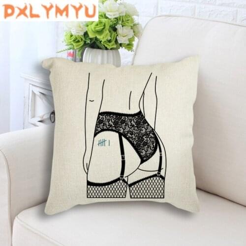 Decorative Cushion Cover Throw Pillow Case Sexy Women Lace Line Rose Flower Body Painting Printed Linen Pillow Covers 45x45cm
