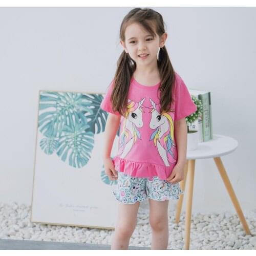 Hollead Children T-Shirts Cartoon Unicorn Printing Short Sleeve Fashion Cute Kids Clothes Summer Girls Tops Rainbow Horse Tshirt