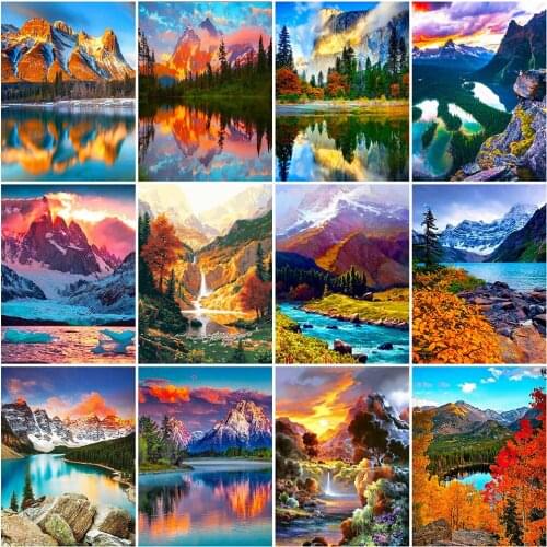 Evershine DIY Diamond Embroidery Mountain Rhinestone Picture Diamond Painting Landscape Lake Full Square Mosaic Home Decoration
