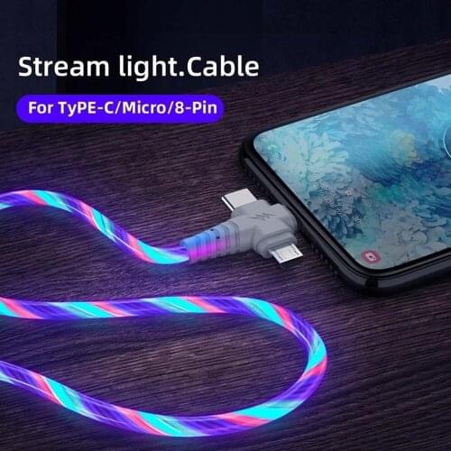 Cable de carga LED 3 en 1, iluminación luminosa, carga rápida, Micro USB tipo C, para IPhone, Samsung, Huawei, Xiaomi