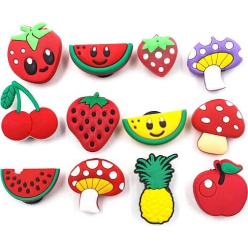12 Pcs PVC Cute Fruit Shoe accessories Shoe Charms Shoe Decorations for Clog Bracelet Wristband Kid Gift