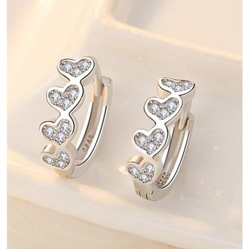 925 Sterling Silver Zircon Heart Piercing Stud Earrings For Women Girls Wedding Party Jewelry Pendientes eh1242