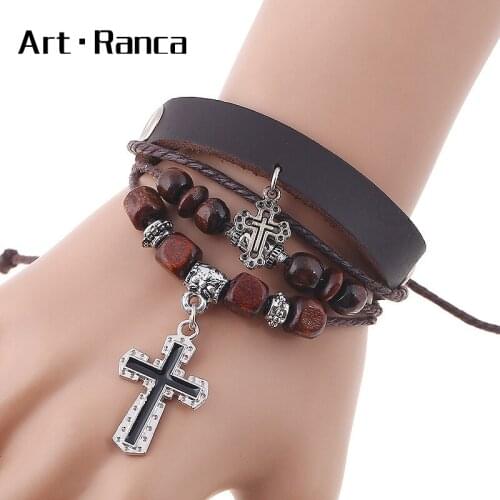 Fashion retro Cross Leather Bracelet mens and womens personality couples Bracelets
