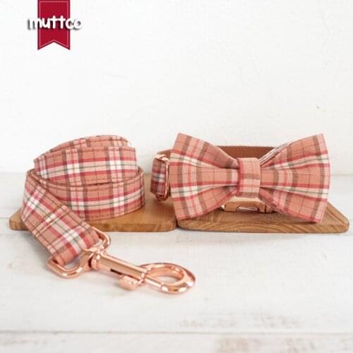 MUTTCO retailing soft collar handmade cotton and nylon THE ORANGE PLAID 5 sizes dog collar and leash with bow tie UDC042M