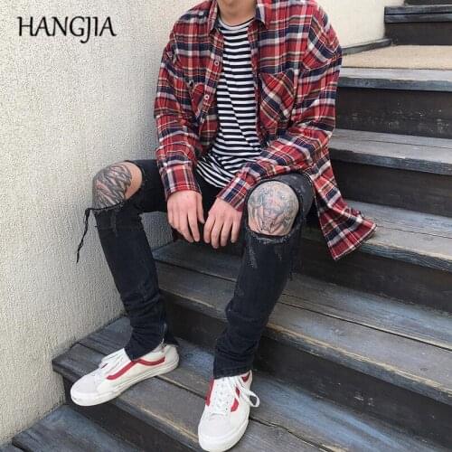 Retro Scottish Plaid Shirts Men Black/blue/red/yellow Fashionable Swag Oversize Striped Tartan Shirts All-match Clothes Male