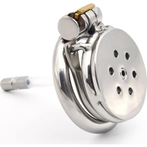 Stainless Steel Male Chastity Device with Anti-off Ring Catheter,Penis Rings,Chastity Lock,Cock Cage,Penis Plug,Sex Toys For Man