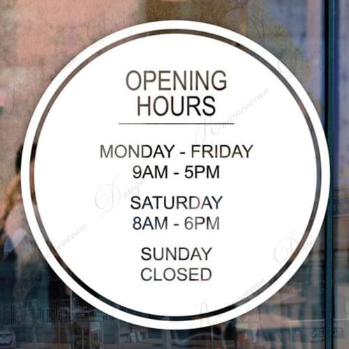 Custom Opening Hours Sign Decal Sticker Sign Store Business Shop Office Restaurant Cafe Wall Window Door Indoor Outdoors 4275
