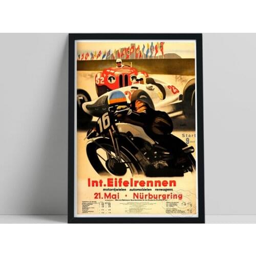1930s German Nurnburgring Motorcycle Racing Poster, Car Fans Collect, Black Motorcycle Vintage Wall Picture, Living Room Decor