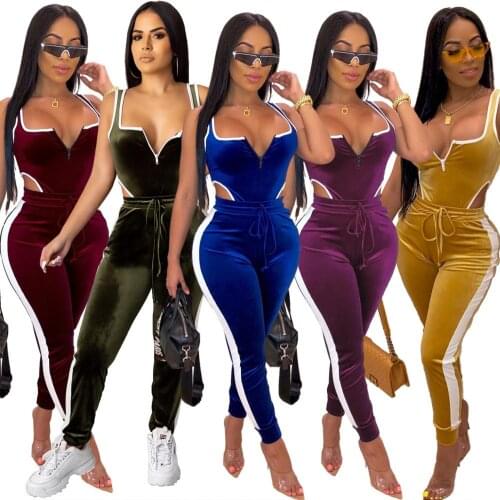 Autumn winter Womens set Velvet bodysuit pencil pants suit two piece set Sexy Street casual fashion tracksuit outfit GL8604