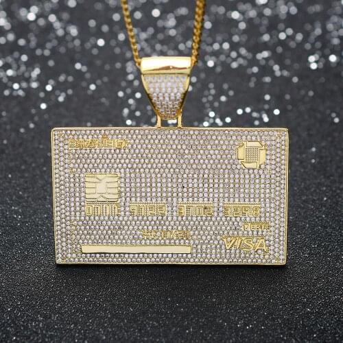 Iced Out Credit VISA Card Pendant Necklace AAA Cubic Zirconia Hip Hop Jewelry With 3MM Cuban Chain For Gift