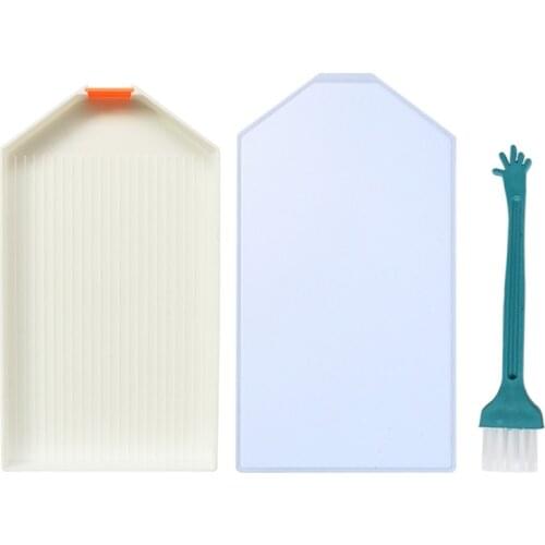 Plastic Bead Sorting Tray with Lid Cleaning Brush Diamond Rhinestone Painting Drill Plate Cross Stitch Nail Art Dotting for M6CE