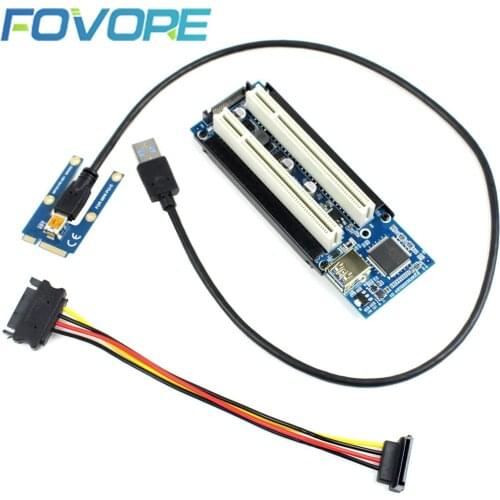 Add Card Mini PCI-E Express X1 to Dual PCI Riser Extend Adapter Card USB3.0 Cable for WIN2000/XP/Vista/Win7/8/LINUX