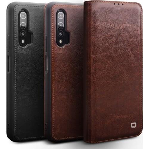 Qialino Fashion Genuine Leather Flip Cover For Huawei Nova 6 Handmade Ultra Slim Card Slot Phone Case For Nova 6 6.57 Inches