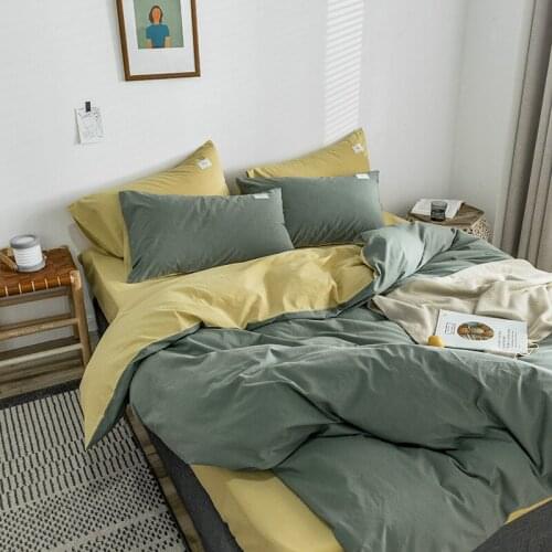 Nordic Light Luxury Bedding Set, Cotton Washed Cotton, Household Double Four-piece Set, Simple Solid Color Duvet Cover Sheet