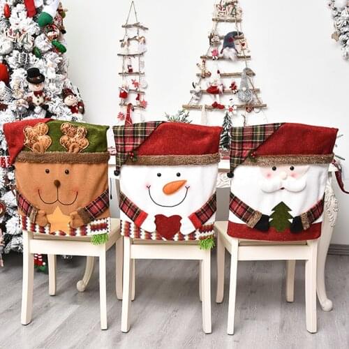 Christmas Chair Back Elastic Stretch Cover Santa Clause Holiday Party Decor Dining Kitchen Chair Covers Christmas Decoration