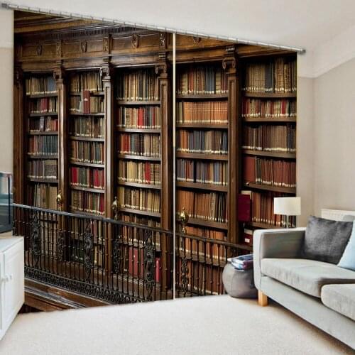 Luxury Blackout 3D Window Curtains For Living Room Bedroom brown bookself curtains 3d stereoscopic curtains