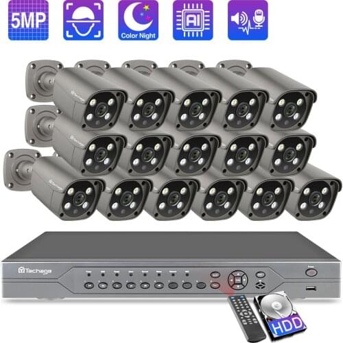 Techage POE NVR Security Camera System 16CH 5MP 48V AI POE IP Camera Two-Way Audio CCTV Vedio Outdoor Surveillance Camera Kit