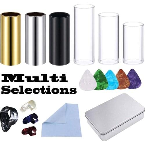 Guitar Bass Ukulele Metal/Glass Slide Slider 5.1cm/6cm/7cm Tube Assorted Finger Picks Cleaning Cloth Set Multi Slections