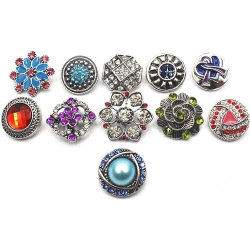Mix 10pcs/lot Many Styles 18-22mm Alloy Snap Buttons Rhinestone Elephant Fit Women Snap Bracelets Watches Snap DIY Jewelry
