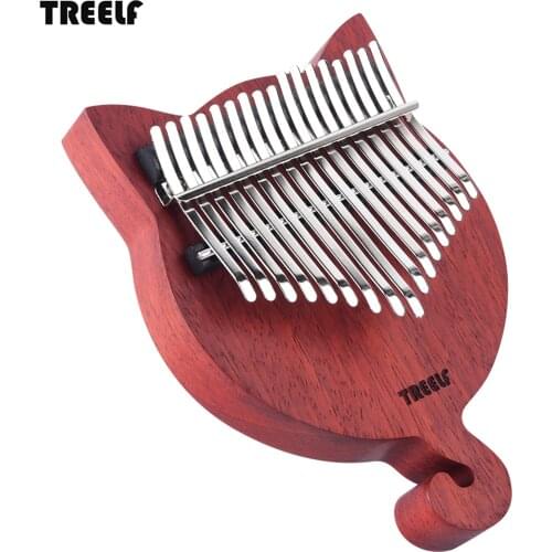 TREELF TF-17CAT 17 Key Kalimba Solid Wood Thumb Piano Finger Piano Finger Precussion with Scale Stickers Tuning Hammer