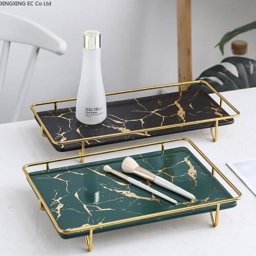 Bathroom Vanity Cosmetic Box Metal Storage Rack Shelf Bathroom Toilet Storage Tray Desktop Marble Tray Bathroom Decoration