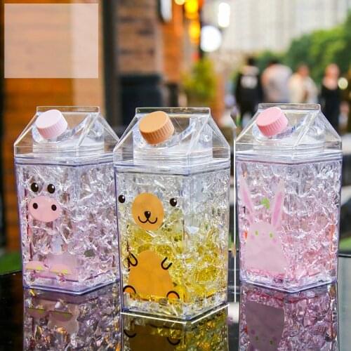 High-Quality Milk Coffee Cups Cute Box Kettle 400ml Milk Cartoon Water Bottle Sport Tour Student Kawaii with Straw Drink Bottle