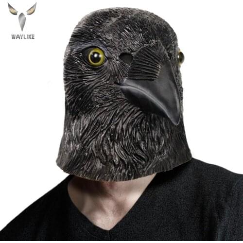 WAYLIKE Crow Mask Bird Head Latex Mask Animal Halloween Costume Cosplay Mask Face Disguise For Adult Black For Party