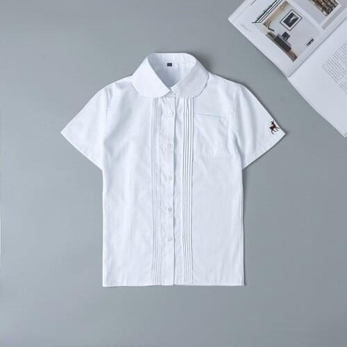 Japanese School Uniform Girl Short Sleeve Embroidery Shirt Round Neck Jk Japanese School Uniform Cotton White Shirt Fawn Pattern