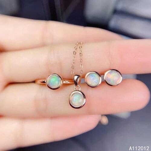 KJJEAXCMY fine jewelry natural opal 925 sterling silver fashion girl gemstone pendant necklace earrings ring set support test