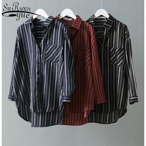 Casual Long Sleeve Office Ladies Shirt Korean Style Women blusas mujer de moda 2019 Autumn Striped Shirt Loose Tops 6719 50