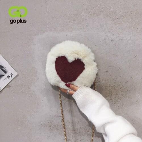 GOPLUS Womens bag New Crossbody bag Furry Handbag Mini Lovely Heart lamb wool bag Chain Soft Nap Wallet