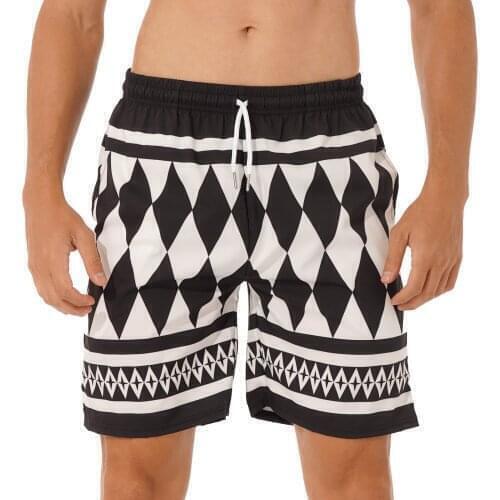 Plus Size Shorts Men Fashion Casual Sport Loose Geometric Print Nightwear Drawstring Elastic Waistband Pajama Bottom Swimwear