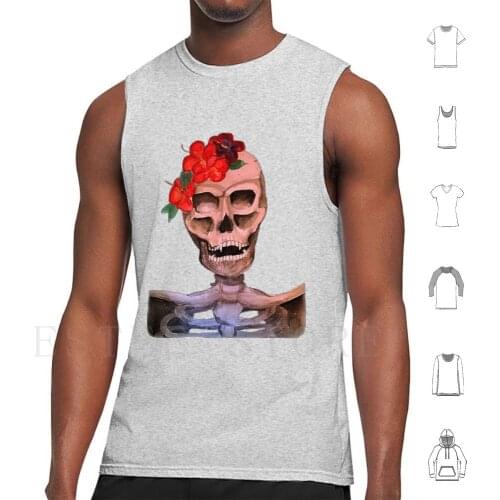 Skull Tank Tops Vest Skull Cool Trans Transparent Bones Spooky Halloween Cheap Flowers Watercolor Watercolour Spoopy