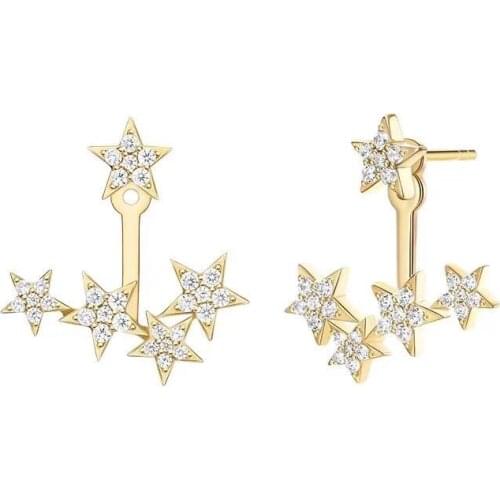 SLJELY S925 Sterling Silver Dearm Stars Stud Earrings Pave Zirconia Stones Women Girls Fashion Brand Party Jewelry Accessories