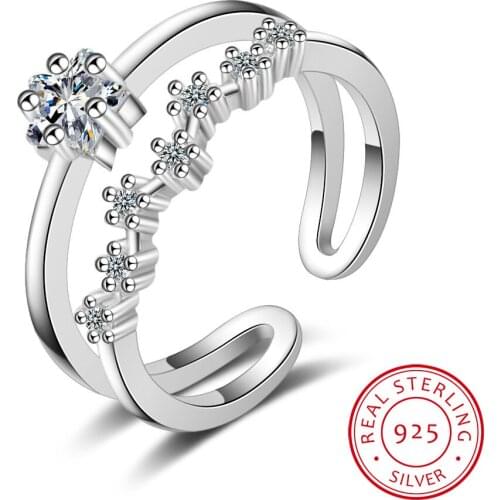 925 Sterling Silver ring for woman Bow double-layered zirconia adjustable ring exquisite womens jewelry birthday gift