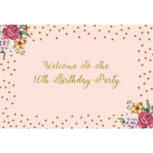 Golden Happy Birthday Backdrop Cherry Pink Photography Background Celebration Photo Booth Studio Decor