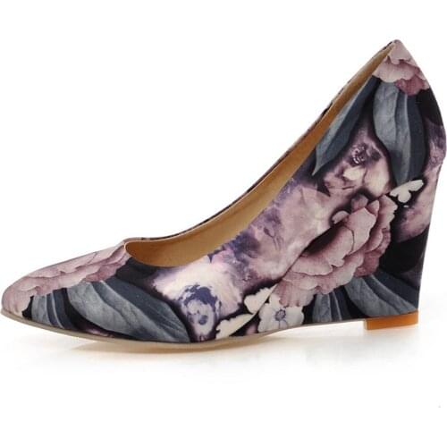 2021 Spring Summer Fashion High heels Women Retro Leisure Jacquard pointed toe Wedges Pumps Party shoes Office ladies shoes