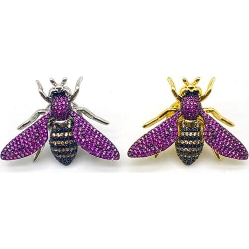 5pcs/lot Insect Jewelry Micro Cubic Zircon Paved Bee Pendants For Necklaces
