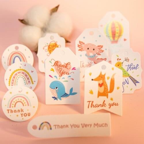50Sets Cute Cartoon Animal Thank You Gift Tags Lovely Dolphin Fox Rainbow Hang Tag Wedding Party Favor Gift Packaging Label Card