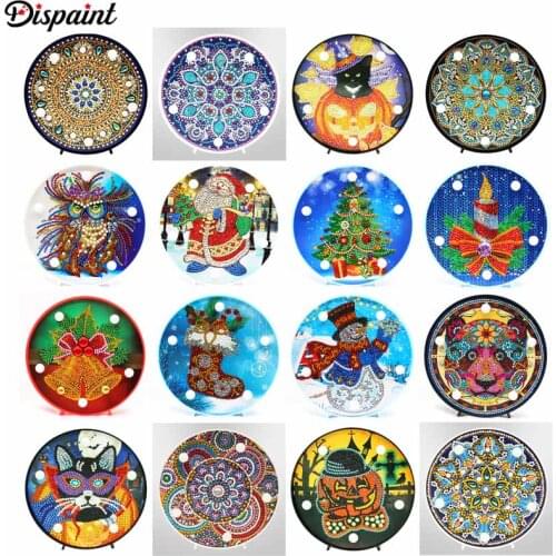 Dispaint Diamond Painting LED Lamp Light Mandala 5D Diamond Embroidery Landscape Rhinestones DIY Diamond Christmas Halloween
