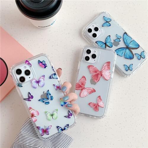 Cute Butterfly Flower Leaf Phone Case For iPhone 11 12 11Pro Max XR XS Max X 7 8 Plus SE 2 12Pro Shockproof Bumper Clear Cover