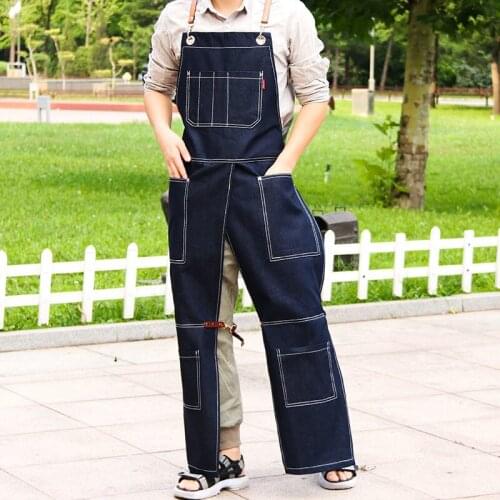 Long Apron Female Korean Style Lengthened Denim Canvas Male Milk Tea Coffee Nail Barber Shop Overalls