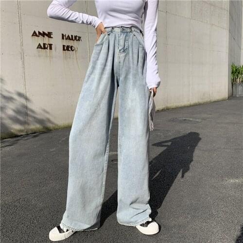 GOOHOJIO 2020 Light Color Wide Legs Oversized Women Denim Pants High Waist Casual Long Jean Women Autumn Loose Chic Jeans Women