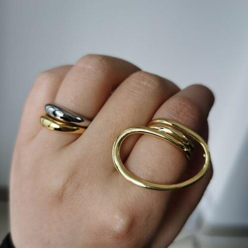 FFLACELL 2021 New Cool Hollow Out Geometry Irregular Distortion Multilayer Cross Twist Metal Ring for Women Girls Party Jewelry