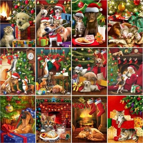 HUACAN 5D Diamond Painting Christmas Dog Full Drill Square Diamond Embroidery Animal Mosaic Cross Stitch Sale Home Decor Gift