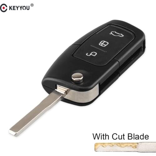 KEYYOU Cut/Uncut Blade Flip Modified Car Blank Key Shell Remote Fob Cover Styling Case For Ford Focus Fiesta C Max Ka 3 Button